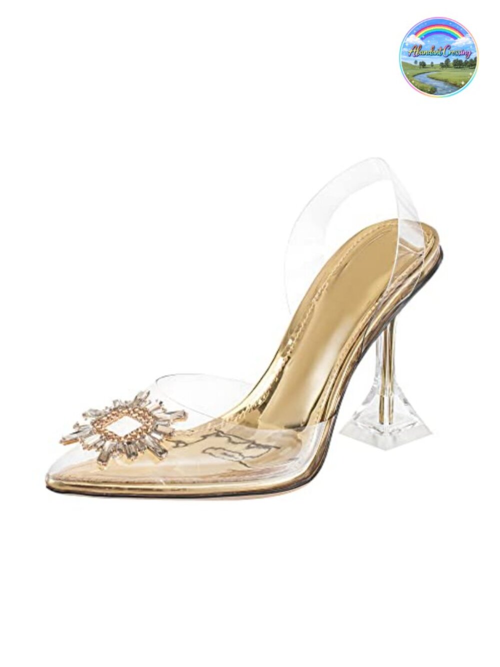 Crystal Rhinestone Slingback Heels Pointed Toe Wedding Sandals 3.94 Inch